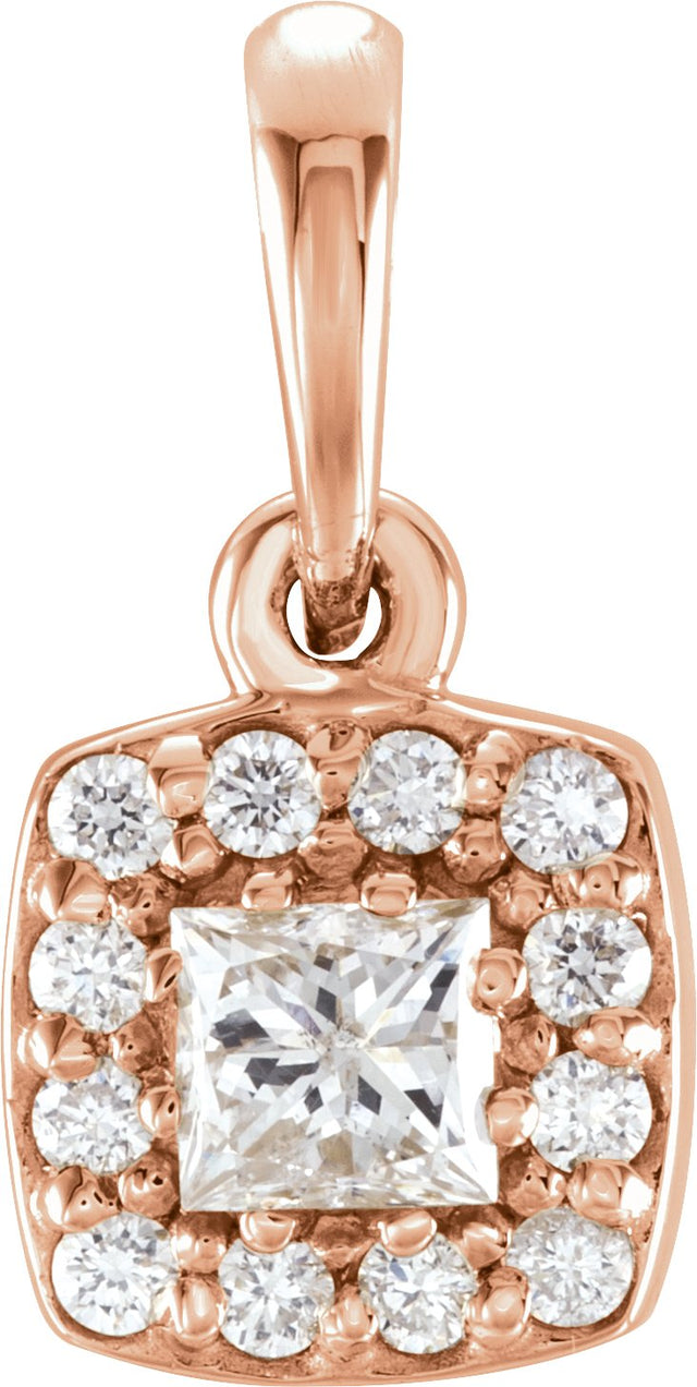 14K Gold Square Natural Diamond Halo-Style Pendant - Rose Gold