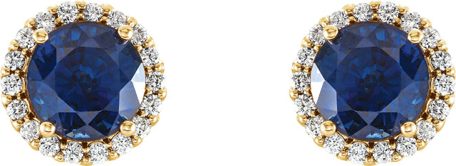 14K Gold Natural Blue Sapphire Round 4-Prong Halo-Style Earrings – 3-6mm Stones - Yellow Gold