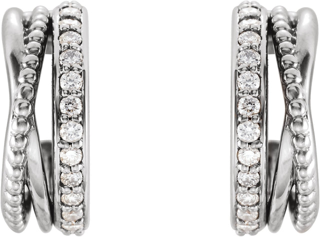 Platinum Round Natural Diamond Beaded Hoop Earrings