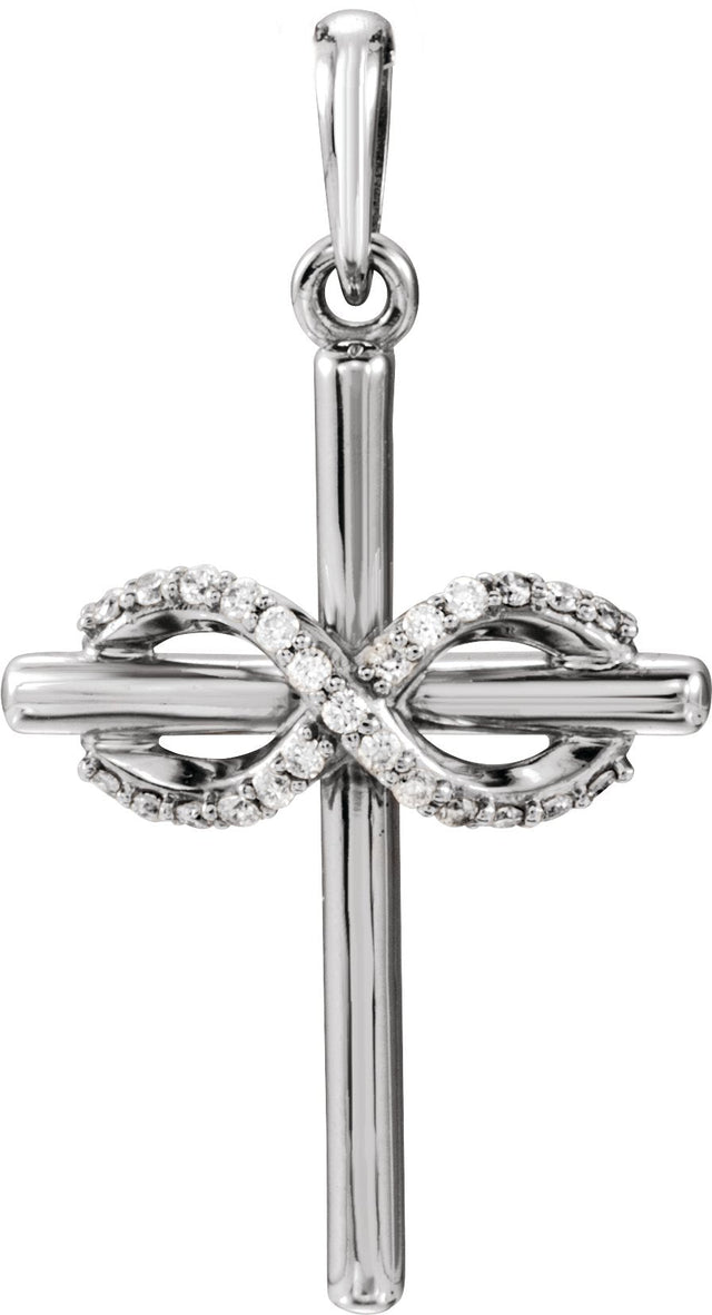 14K Gold Round Natural Diamond Infinity-Inspired Cross Pendant – 0.06 CTW - White Gold