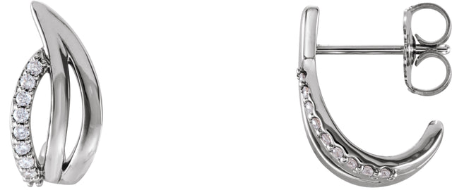 Platinum Round Natural Diamond Freeform J-Hoop Earrings