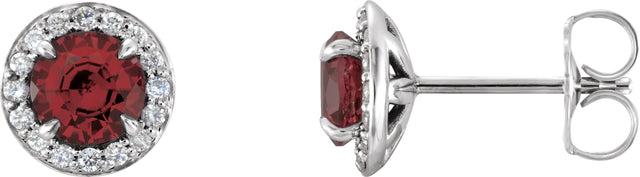 14K Gold Natural Mozambique Garnet Round 4-Prong Halo-Style Earrings – 3.5-5mm Stones - White Gold