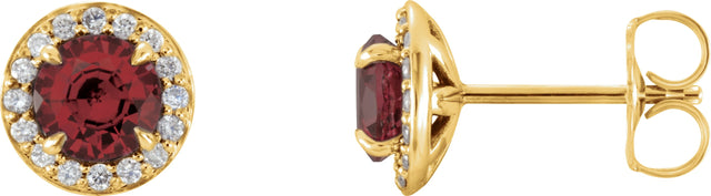 14K Gold Natural Mozambique Garnet Round 4-Prong Halo-Style Earrings – 3.5-5mm Stones - Yellow Gold