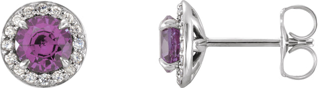 14K Gold Natural Amethyst Round 4-Prong Halo-Style Earrings – 3.5-5mm Stones - White Gold