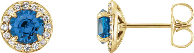 14K Gold Natural Blue Sapphire Round 4-Prong Halo-Style Earrings – 3.5-5mm Stones - Yellow Gold
