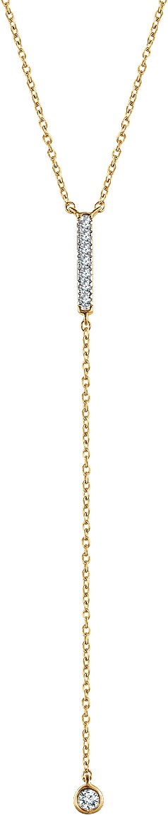 14K Gold Round Natural Diamond Bar Y Necklace – 1/8 CTW - Yellow Gold
