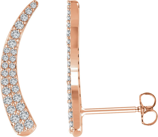 14K Gold Round Natural Diamond Ear Climbers - Rose Gold