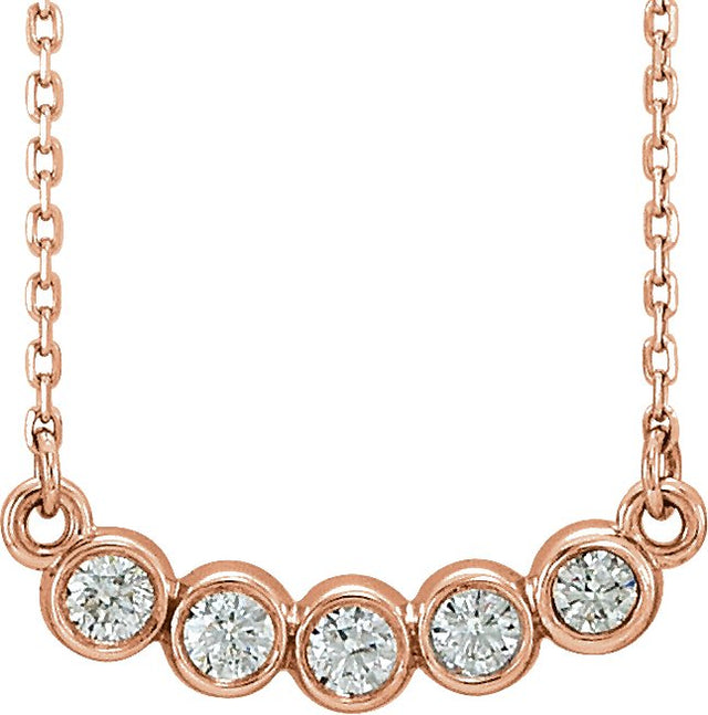 14K Gold Round Natural Diamond Five-Stone Bezel-Set Necklace - Rose Gold
