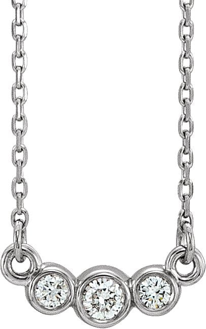 Platinum Round Natural Diamond Three-Stone Bezel-Set Necklace