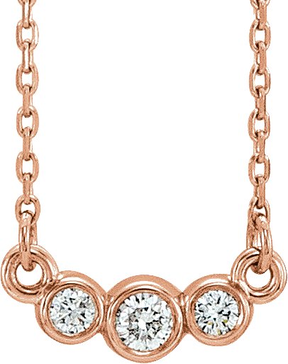 14K Gold Round Natural Diamond Three-Stone Bezel-Set Necklace - Rose Gold