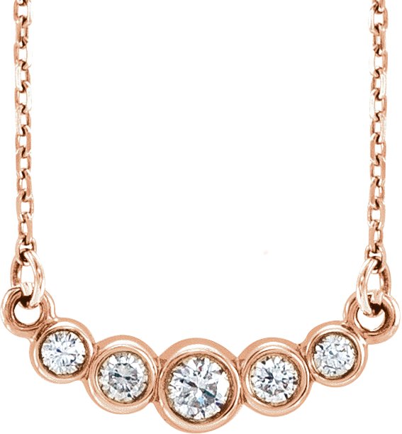 14K Gold Round Natural Diamond Graduated Bezel-Set Necklace – up to 1/6 CTW - Rose Gold