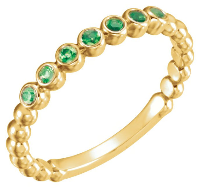 14K Gold Round Lab-Grown Emerald Stackable Bead Ring - Yellow Gold
