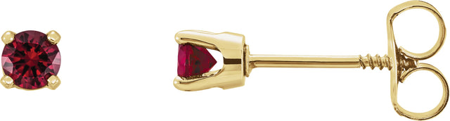 14K Gold Mozambique Garnet Round 4-Prong Youth Birthstone Stud Earrings - Yellow Gold