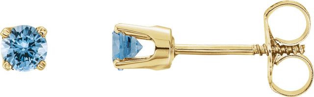 14K Gold Aquamarine Round 4-Prong Youth Birthstone Stud Earrings - Yellow Gold