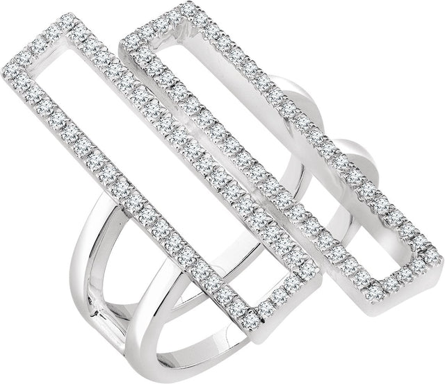 14K Gold Round Natural Diamond Geometric Rectangle Ring - White Gold