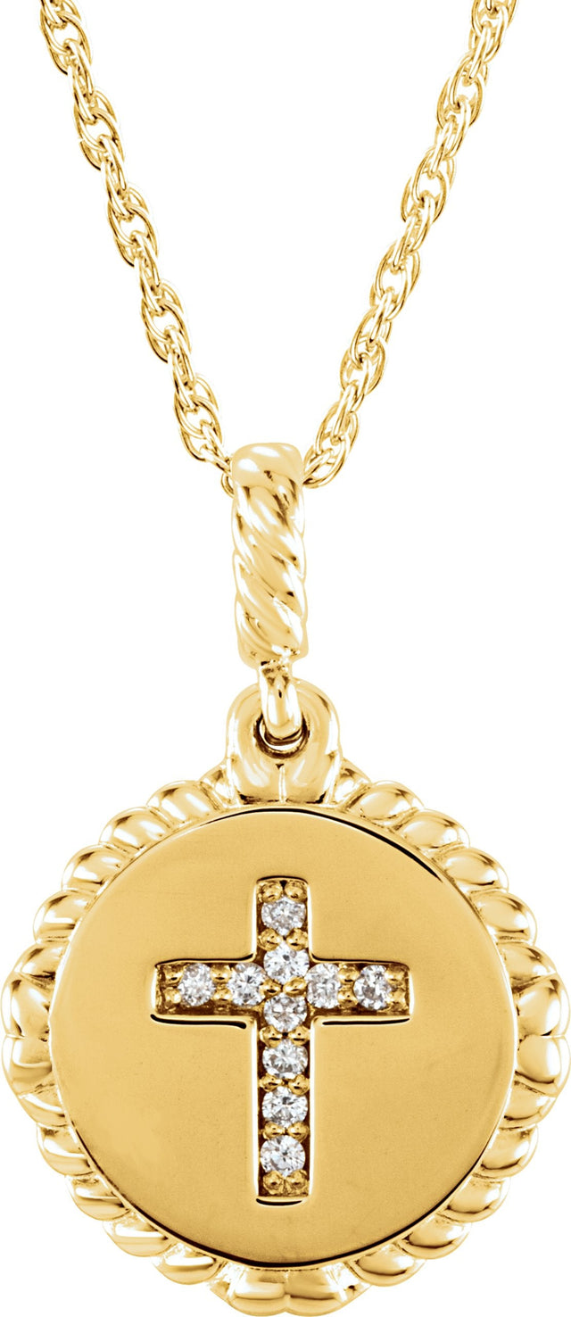14K Gold Round Natural Diamond Accented Cross Disc Necklace or Pendant - Yellow Gold