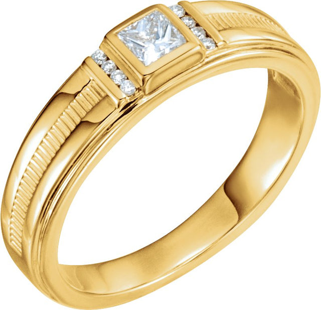 14K Gold Square Natural Diamond Accented Ring - Yellow Gold