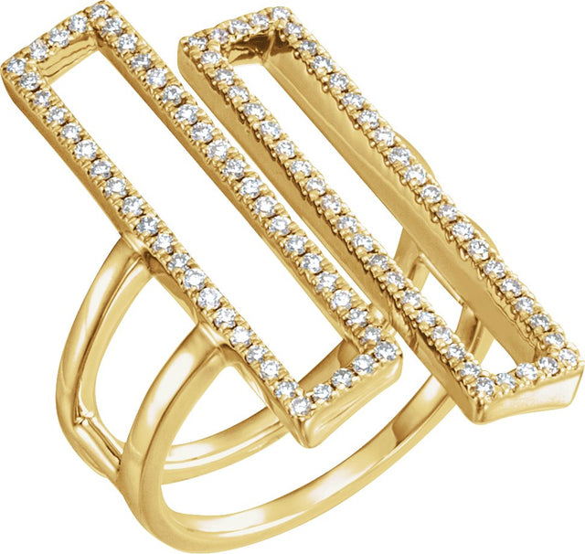 14K Gold Round Natural Diamond Geometric Rectangle Ring - Yellow Gold