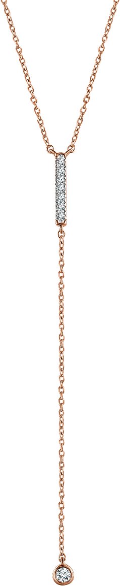 14K Gold Round Natural Diamond Bar Y Necklace – 1/8 CTW - Rose Gold