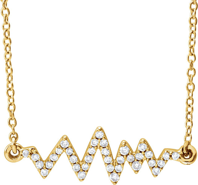 14K Gold Round Natural Diamond Heartbeat Necklace - Yellow Gold