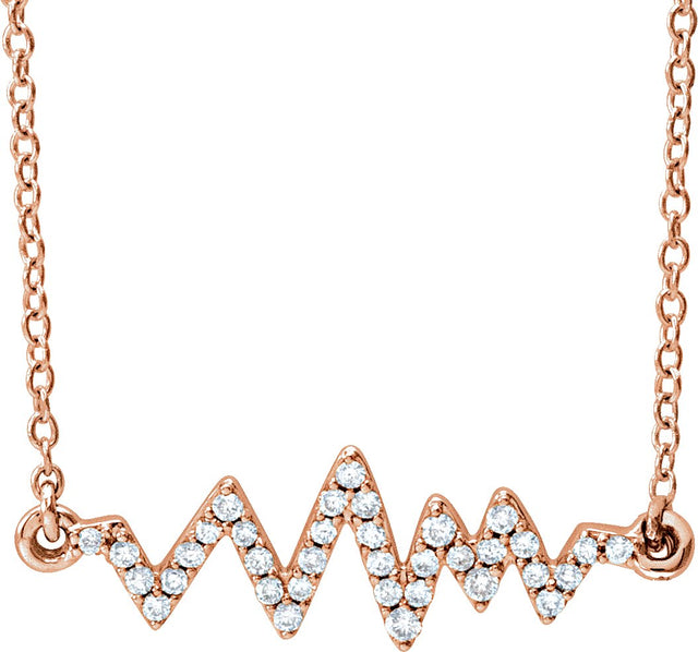 14K Gold Round Natural Diamond Heartbeat Necklace - Rose Gold