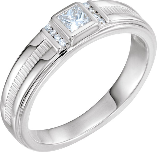 14K Gold Square Natural Diamond Accented Ring - White Gold
