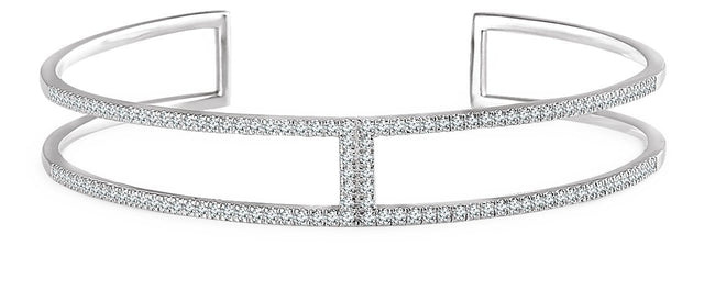 14K Gold Round Natural Diamond Negative Space Cuff Bracelet