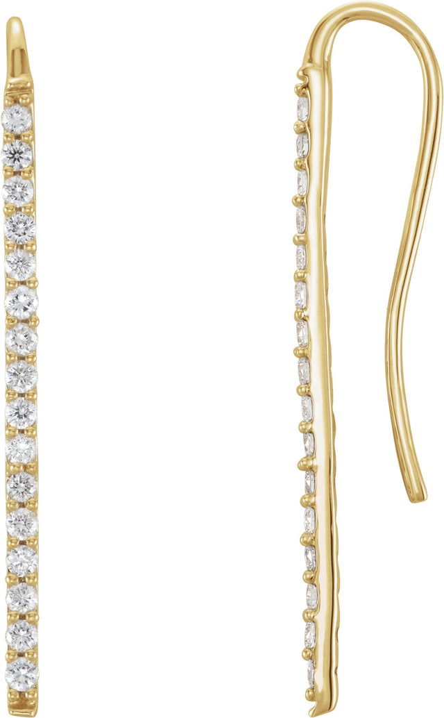 14K Gold Round Natural Diamond Bar Earrings – 1.3mm Stones - Yellow Gold