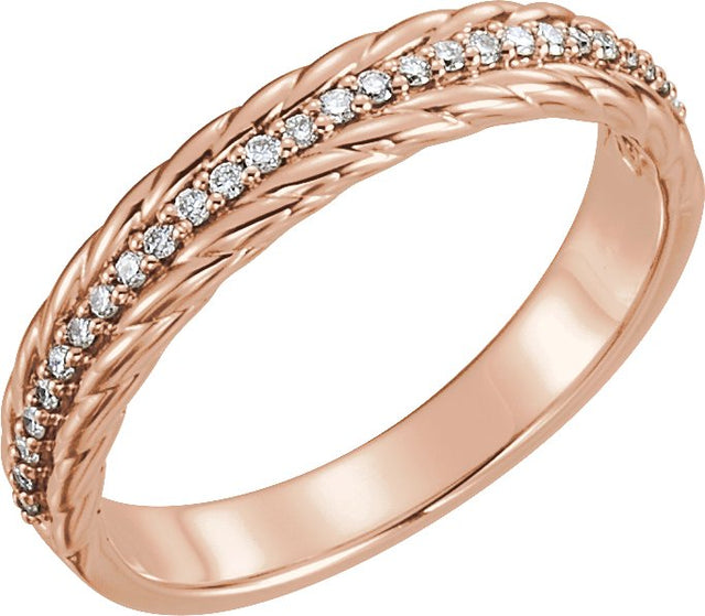 14K Gold Round Natural Diamond Rope Ring - Rose Gold