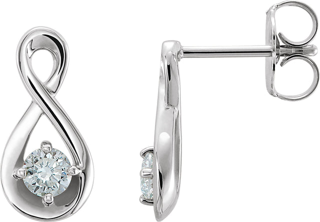 14K Gold Round Natural Diamond Infinity-Inspired Earrings – 3mm Stones - White Gold