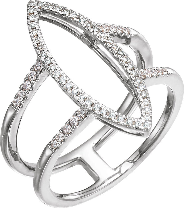 14K Gold Round Natural Diamond Geometric Ring V - White Gold