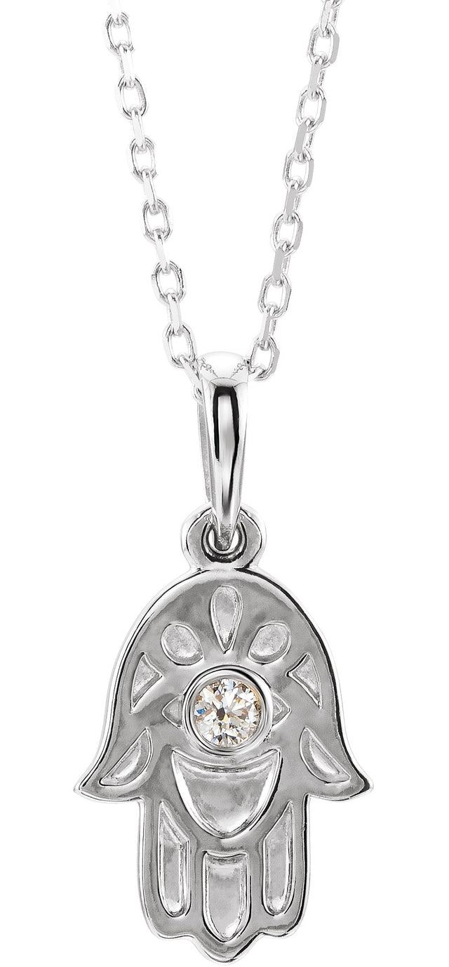 Platinum Round Natural Diamond Hamsa Necklace or Pendant