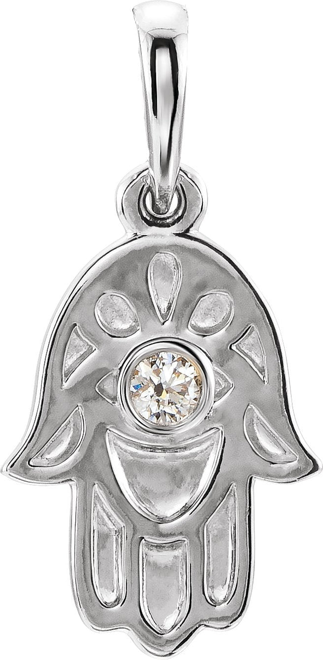 Platinum Round Natural Diamond Hamsa Necklace or Pendant