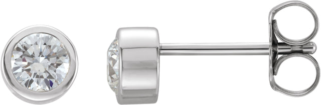 14K Gold Natural Diamond Round Bezel-Set Birthstone Stud Earrings - White Gold