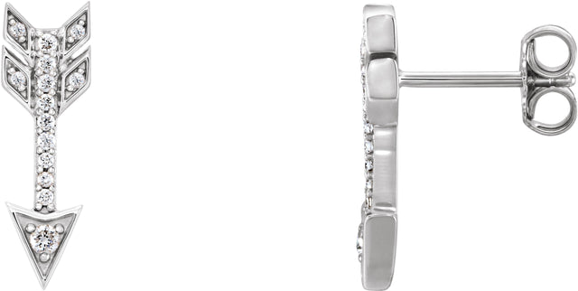 14K Gold Round Natural Diamond Arrow Earrings - White Gold