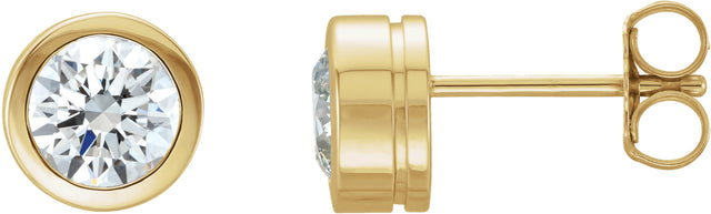 14K Gold Natural Diamond Round Bezel-Set Birthstone Stud Earrings - Yellow Gold