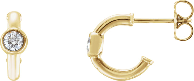 14K Gold Round Natural Diamond Bezel-Set Huggie Earrings - Yellow Gold