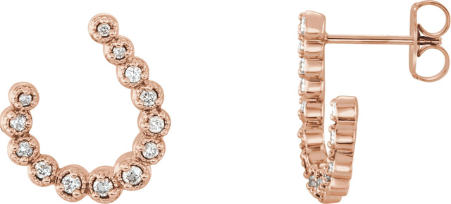 14K Gold Round Natural Diamond Accented Freeform Earrings II - Rose Gold