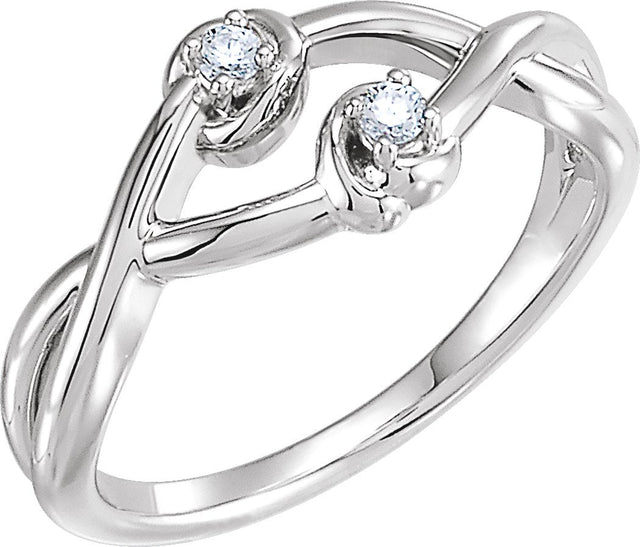 14K Gold Round Natural Diamond Accented Double Knot Ring - White Gold