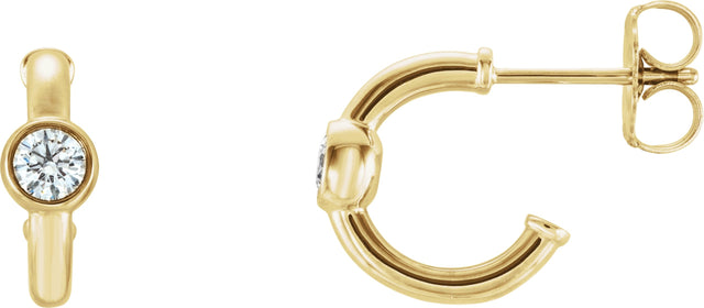 14K Gold Round Natural Diamond Bezel-Set Huggie Earrings - Yellow Gold