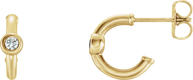 14K Gold Round Natural Diamond Bezel-Set Huggie Earrings - Yellow Gold