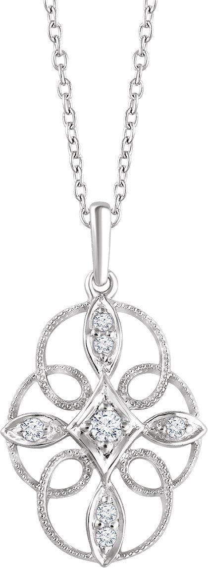 14K Gold Round Natural Diamond Filigree Necklace