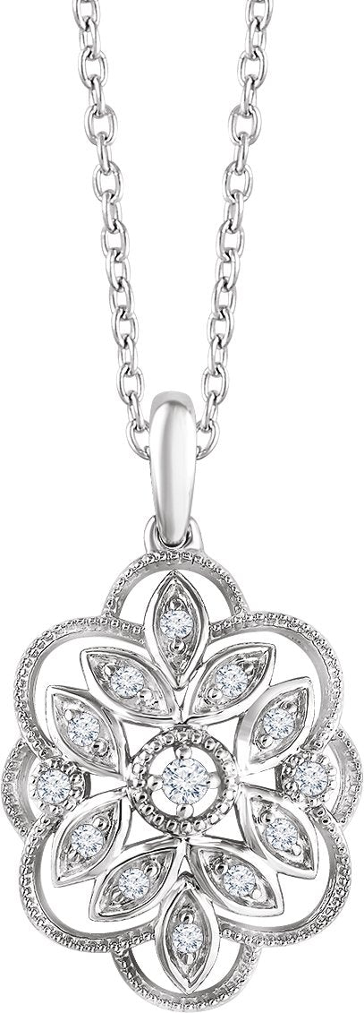14K Gold Round Natural Diamond Granulated Filigree Necklace