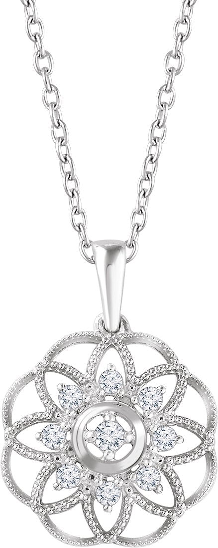 14K Gold Round Natural Diamond Granulated Filigree Necklace – 1/5 CTW