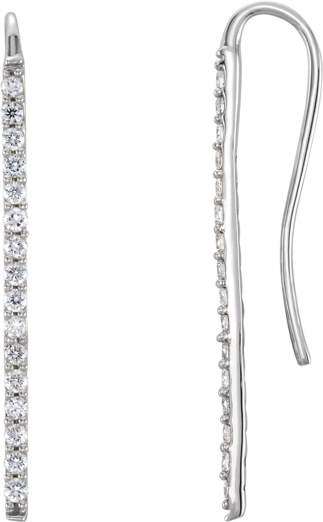 Platinum Round Natural Diamond Bar Earrings – 1.3mm Stones