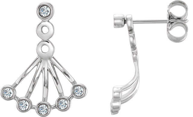 14K Gold Round Natural Diamond Bezel-Set Fan Earrings - White Gold