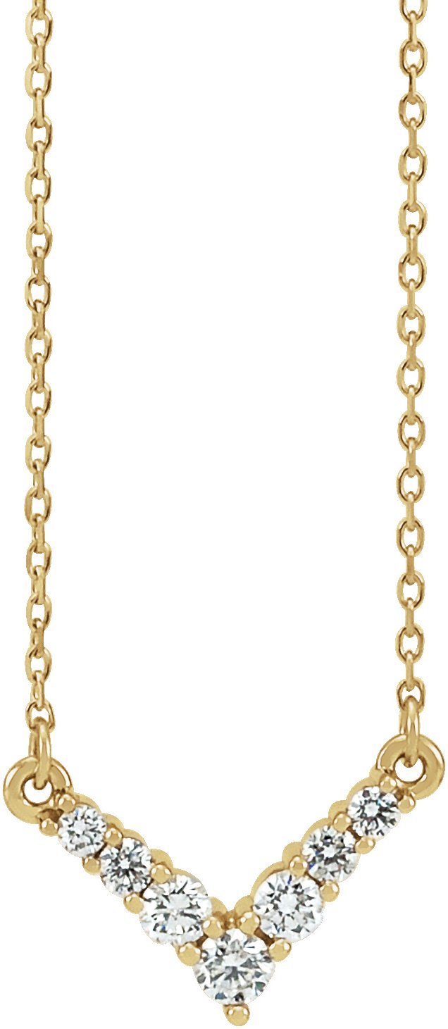 14K Gold Round Natural Diamond V Necklace – 1/3 CTW - Yellow Gold