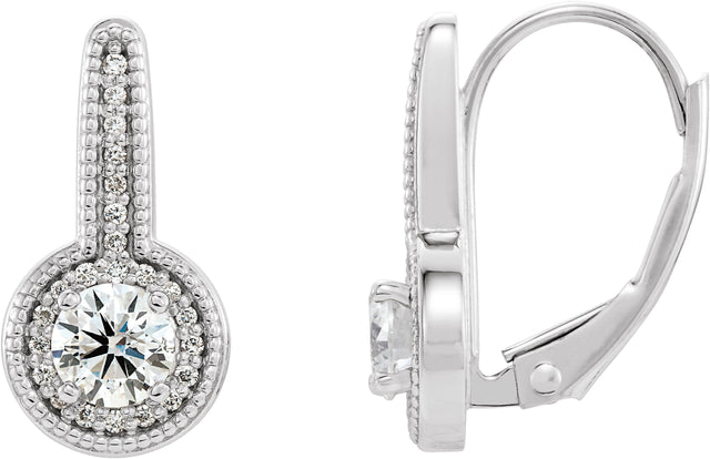 14K Gold Round Natural Diamond Accented Milgrain Halo-Style Earrings - White Gold