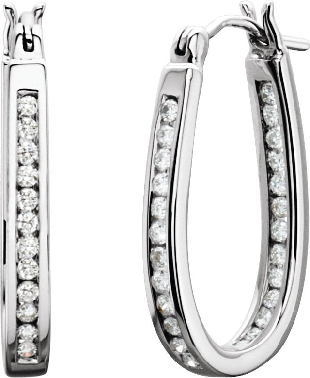 14K Gold Round Natural Diamond Inside-Outside Hoop Earrings - White Gold