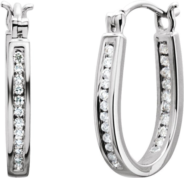 14K Gold Round Natural Diamond Inside-Outside Hoop Earrings - White Gold